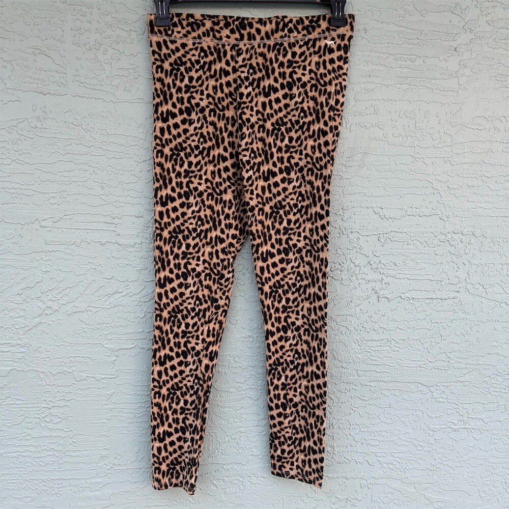 PINK Victoria’s Secret Leggings Womens L Beige Leopard Print Pull-On